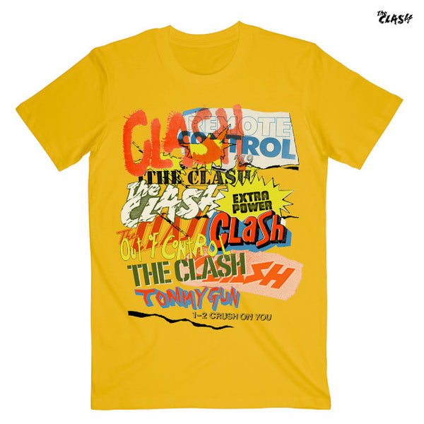 【お取り寄せ】The Clash / ザ・クラッシュ - SINGLES COLLAGE TEXT Tシャツ (イエロー)
