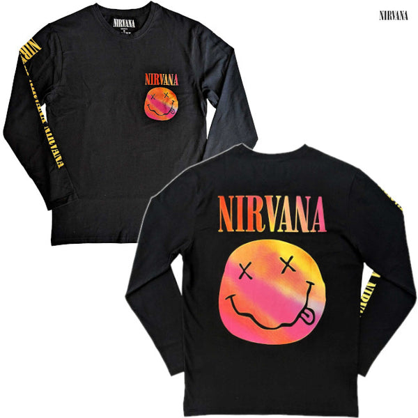 【お取り寄せ】Nirvana / ニルヴァーナ - GRADIENT HAPPY FACE ロングスリーブシャツ(ブラック)