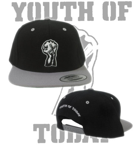 【お取り寄せ】Youth Of Today /ユース・オブ・トゥデイ - Fist Black スナップバック・キャップ（グレーxブラック)