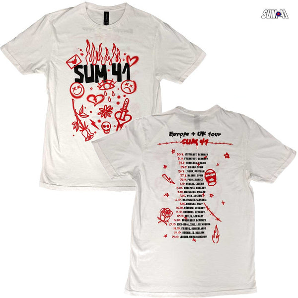 【お取り寄せ】SUM 41 / サム・フォーティーワン - SKETCHES EUROPEAN TOUR Tシャツ (ホワイト)