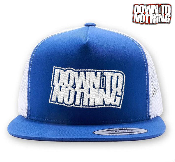 【お取り寄せ】Down To Nothing / ダウン・トゥー・ナッシング - tacked Logo トラックハット・メッシュキャップ(ブルー)