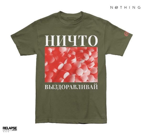 【お取り寄せ】Nothing / ナッシング - RED PILLS Tシャツ (ミリタリーグリーン)