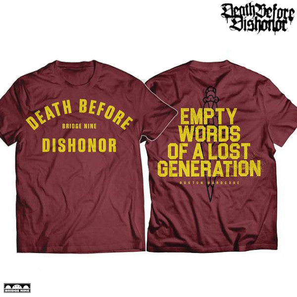 【お取り寄せ】Death Before Dishonor / デス・ビフォー・ディスオナー - Empty Words Of A Lost Generation Tシャツ(マルーン)