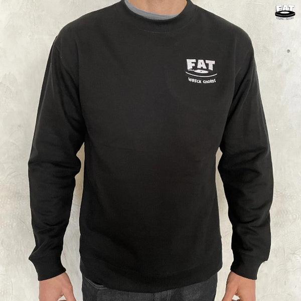 【品切れ】FAT Wreck Chords / ファット・レック・コーズ - FAT 刺繍ロゴ・クルーネック・トレーナー・スウェット(ブラック)